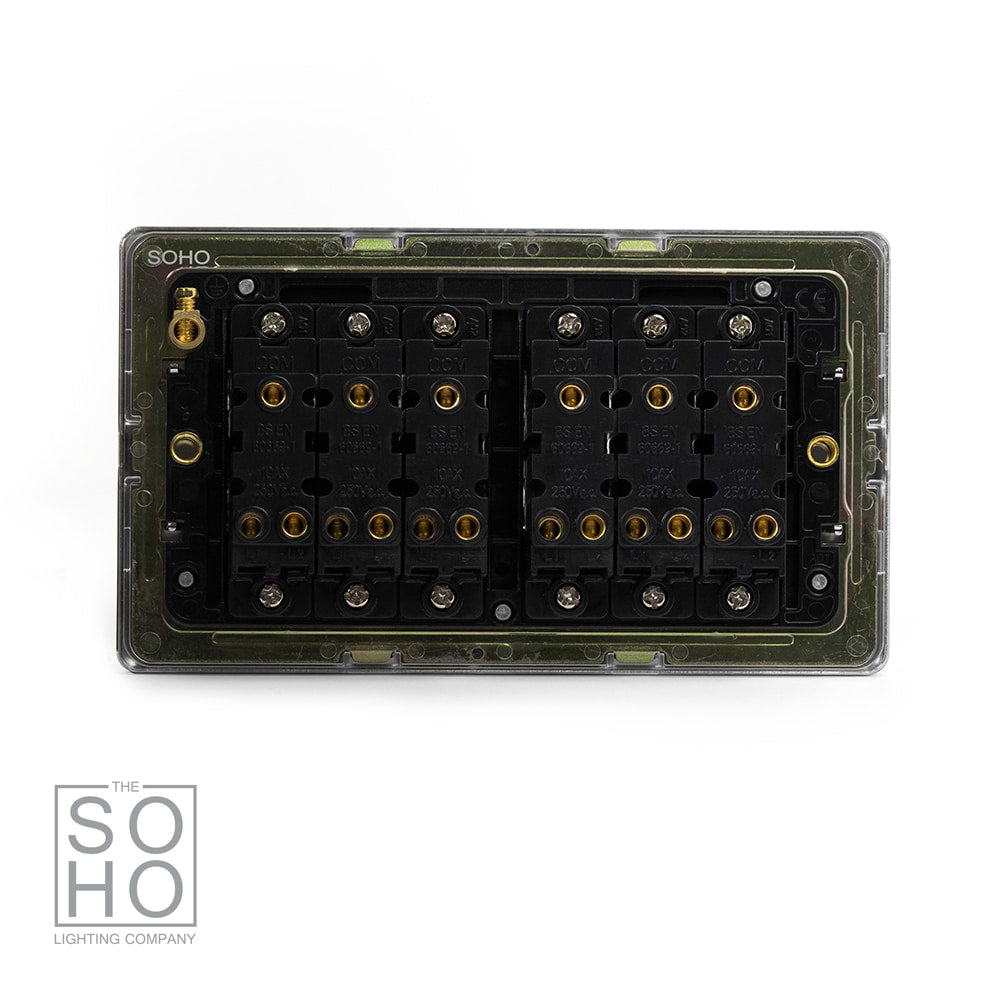 The Finsbury Collection Polished Chrome 6 Gang 2 Way 10A Light Switch Blk Ins Screwless