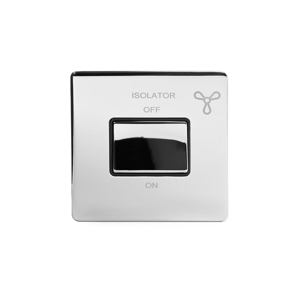 The Finsbury Collection Polished Chrome Extractor Fan Isolator Switch Black Ins Screwless