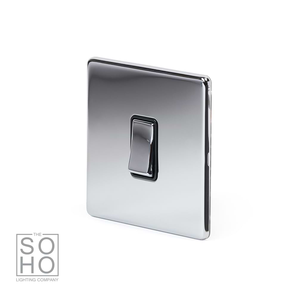 The Finsbury Collection Polished Chrome 1 Gang Intermediate Switch Black Ins 10A Screwless