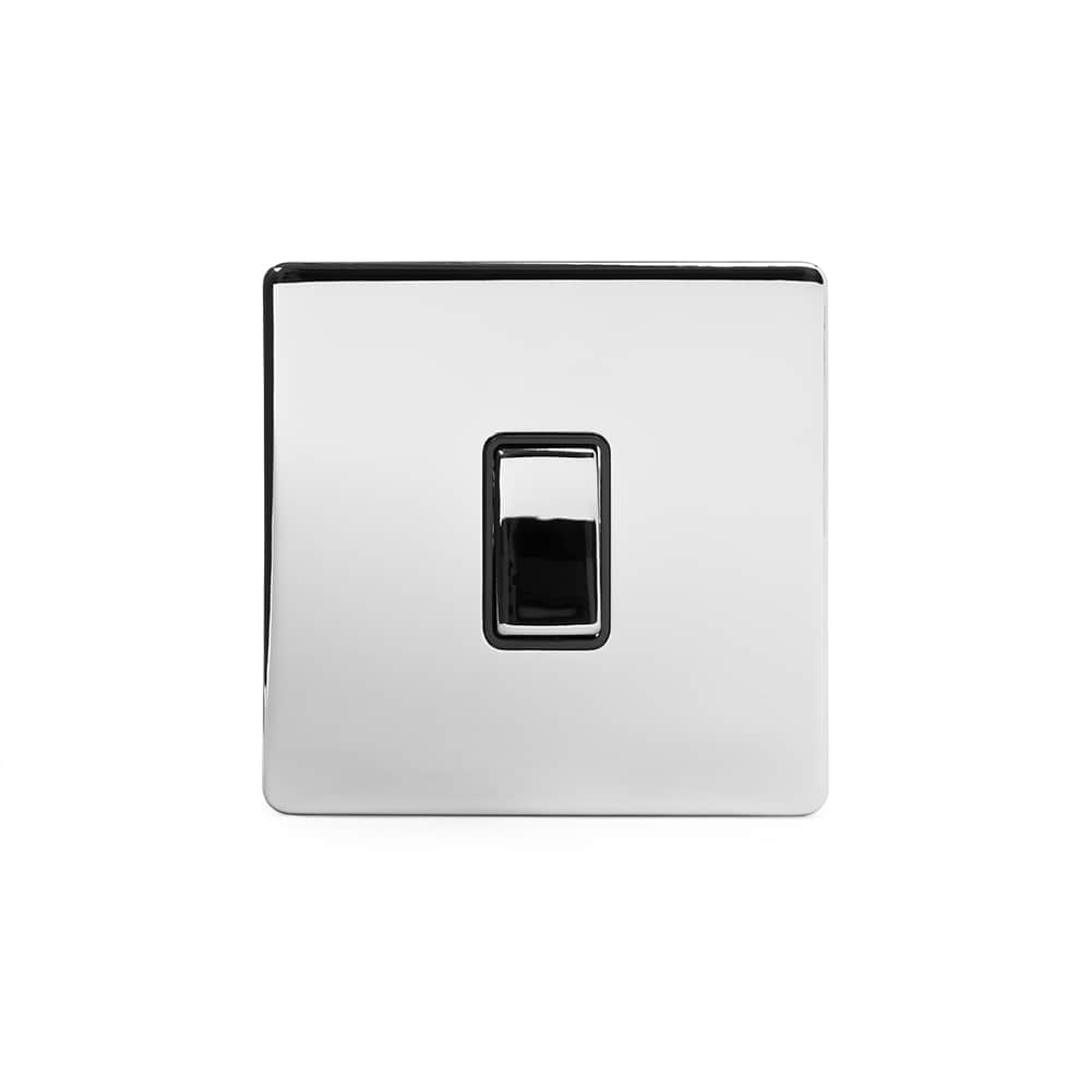 The Finsbury Collection Polished Chrome 1 Gang Intermediate Switch Black Ins 10A Screwless