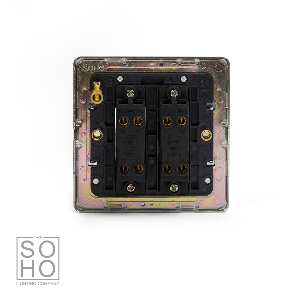 The Finsbury Collection Polished Chrome 2 Gang Intermediate Switch Black Ins 10A Screwless