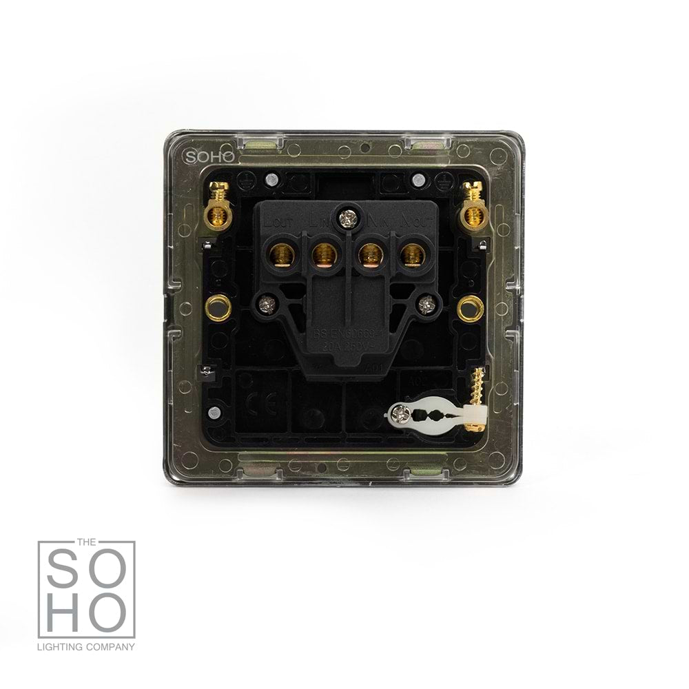 The Finsbury Collection Polished Chrome 1 Gang 20A Double Pole Switch Flex Outlet Blk Ins Screwless