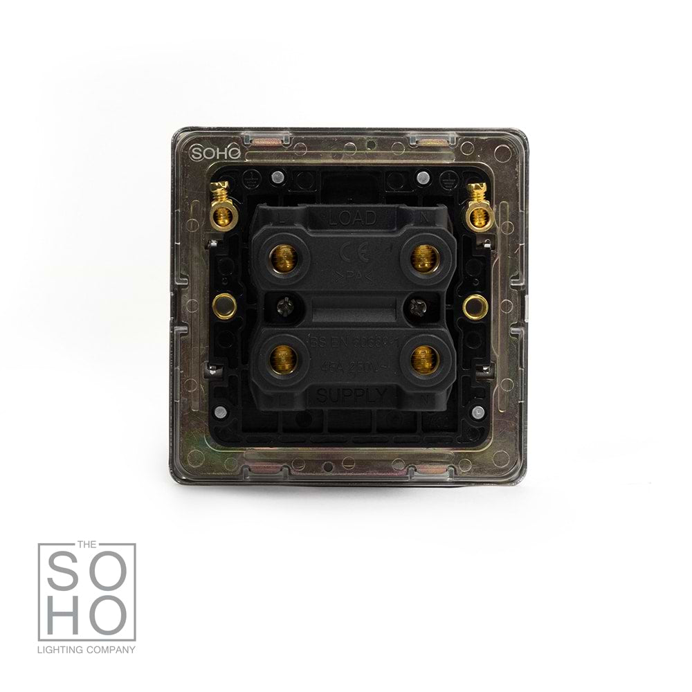 The Finsbury Collection Polished Chrome 45A 1 Gang Double Pole Switch Single Plate Blk Ins Screwless