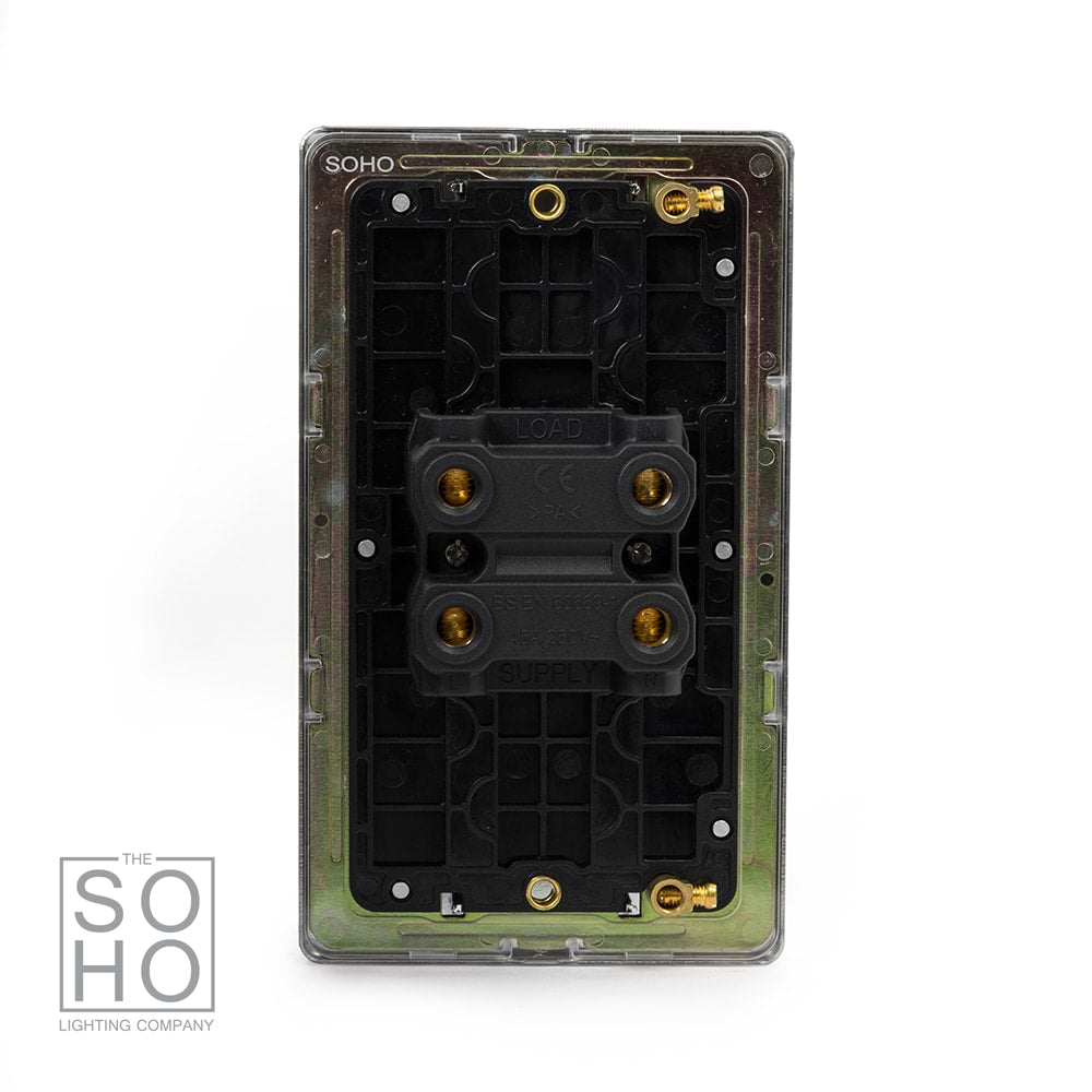 The Finsbury Collection Polished Chrome 45A 1 Gang Double Pole Switch Large Plate Blk Ins Screwless