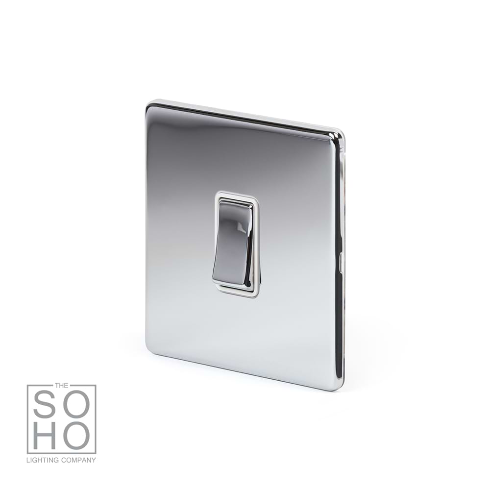 The Finsbury Collection Polished Chrome 1 Gang 20A Double Pole Switch Wht Ins Screwless