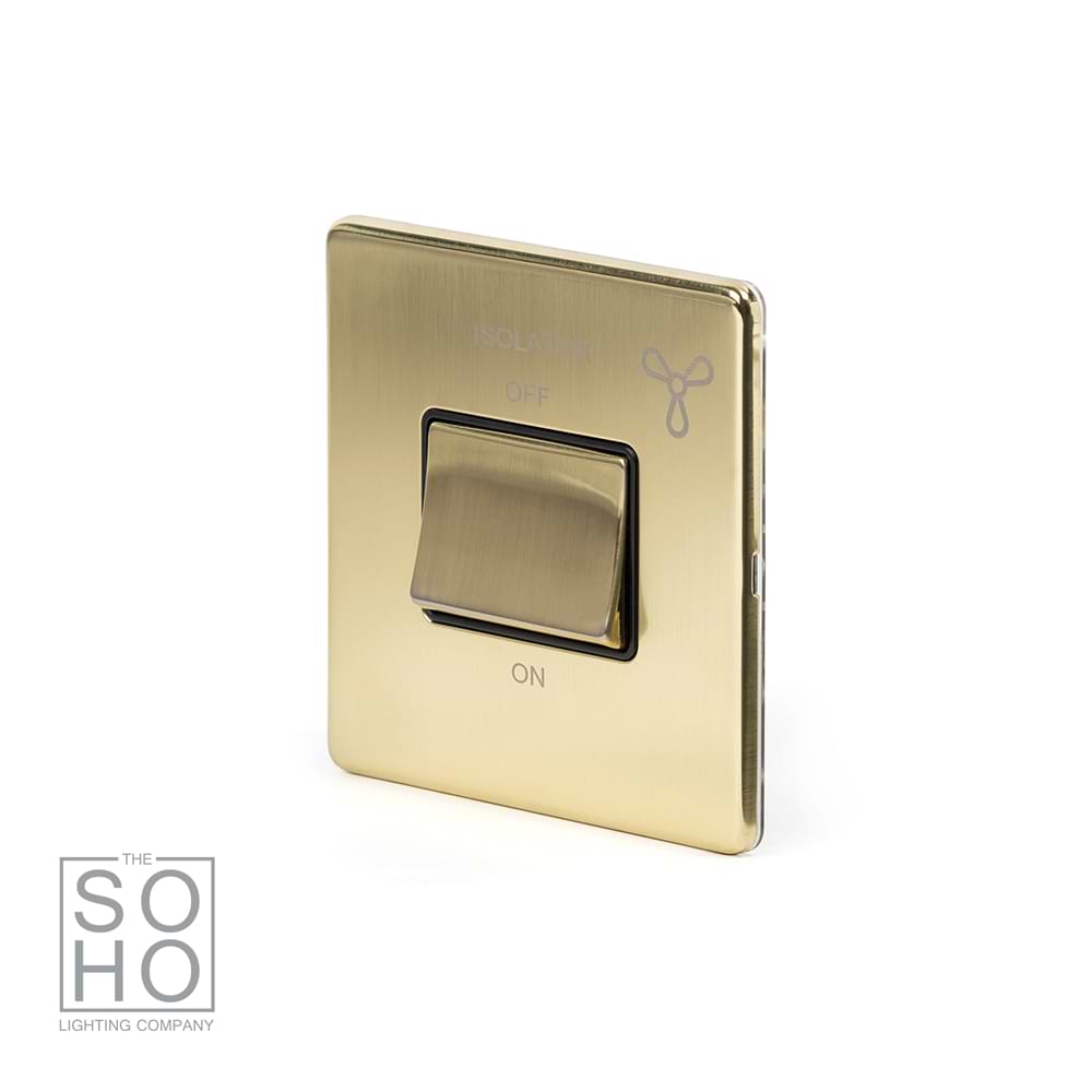 The Savoy Collection Brushed Brass Extractor Fan Isolator Switch Black Ins Screwless