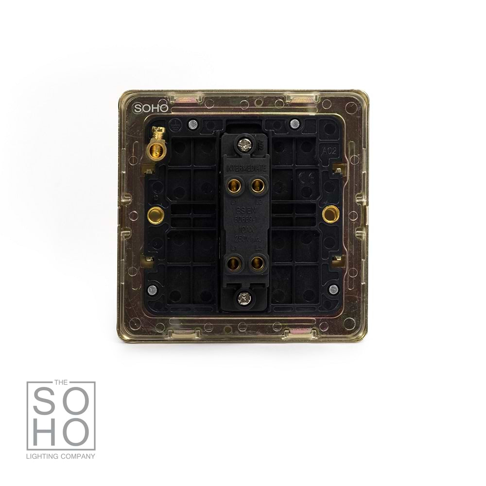 The Savoy Collection Brushed Brass 1 Gang Intermediate Switch Black Ins 10A Screwless