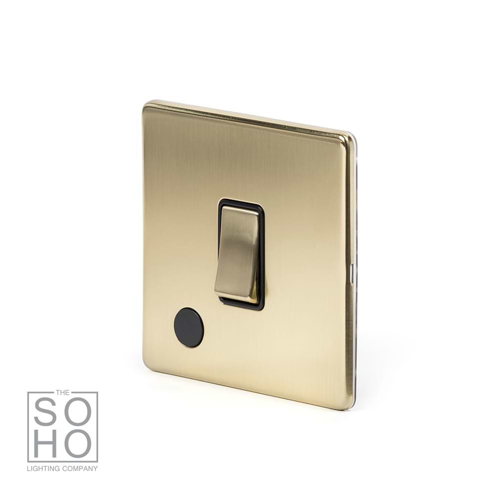 The Savoy Collection Brushed Brass 1 Gang 20A Double Pole Switch Flex Outlet Blk Ins Screwless