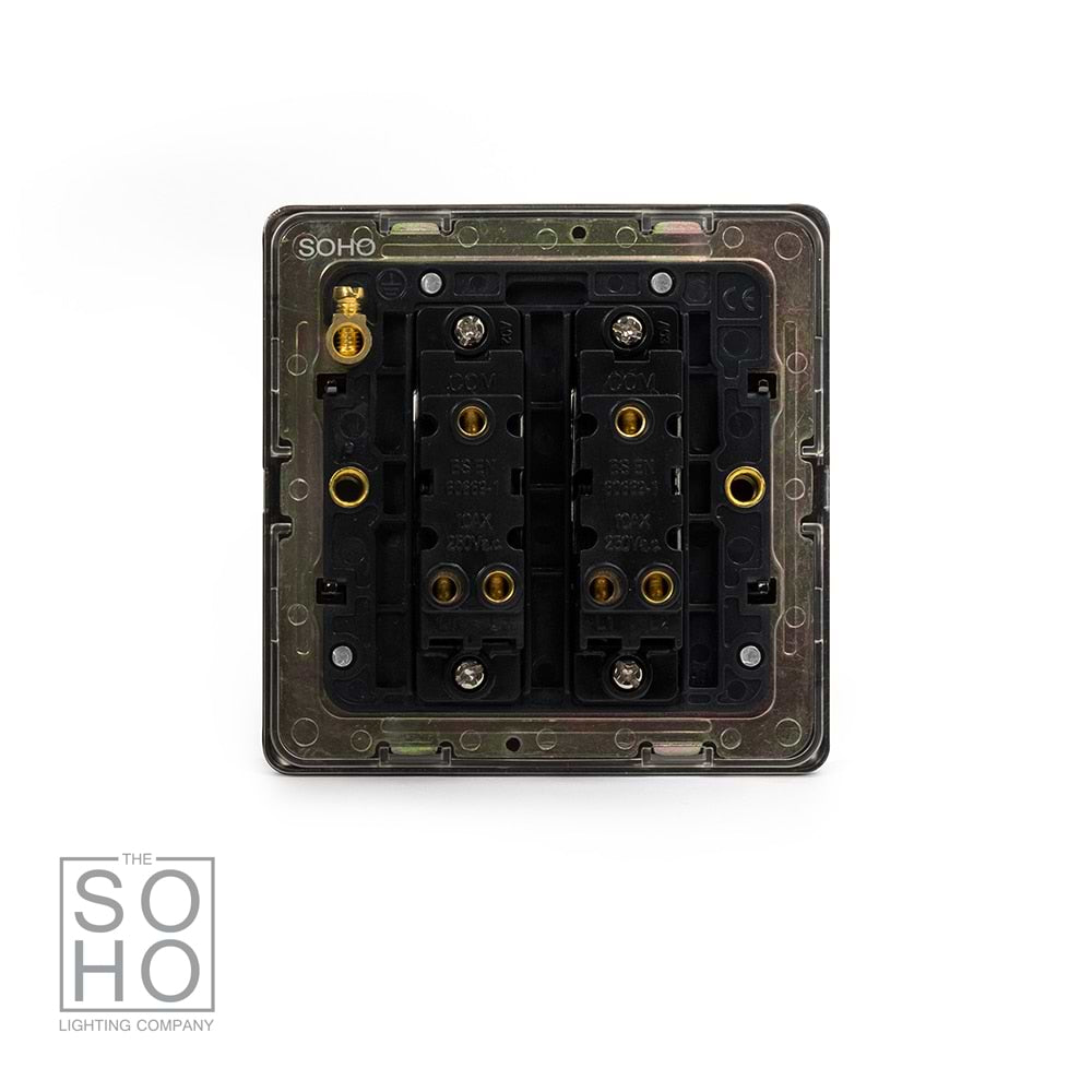 The Connaught Collection Black Nickel 2 Gang 2 Way 10A Light Switch Blk Ins Screwless