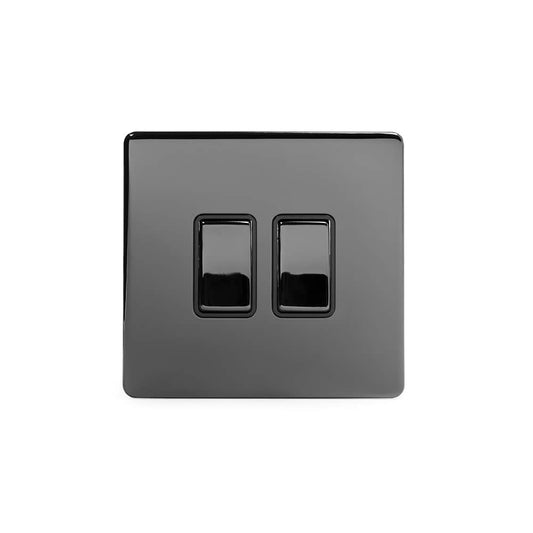 The Connaught Collection Black Nickel 2 Gang 2 Way 10A Light Switch Blk Ins Screwless