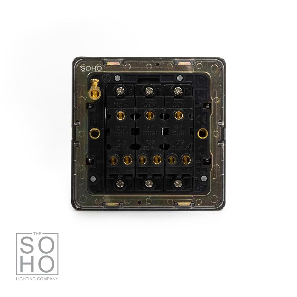 The Connaught Collection Black Nickel 3 Gang 2 Way 10A Light Switch Blk Ins Screwless