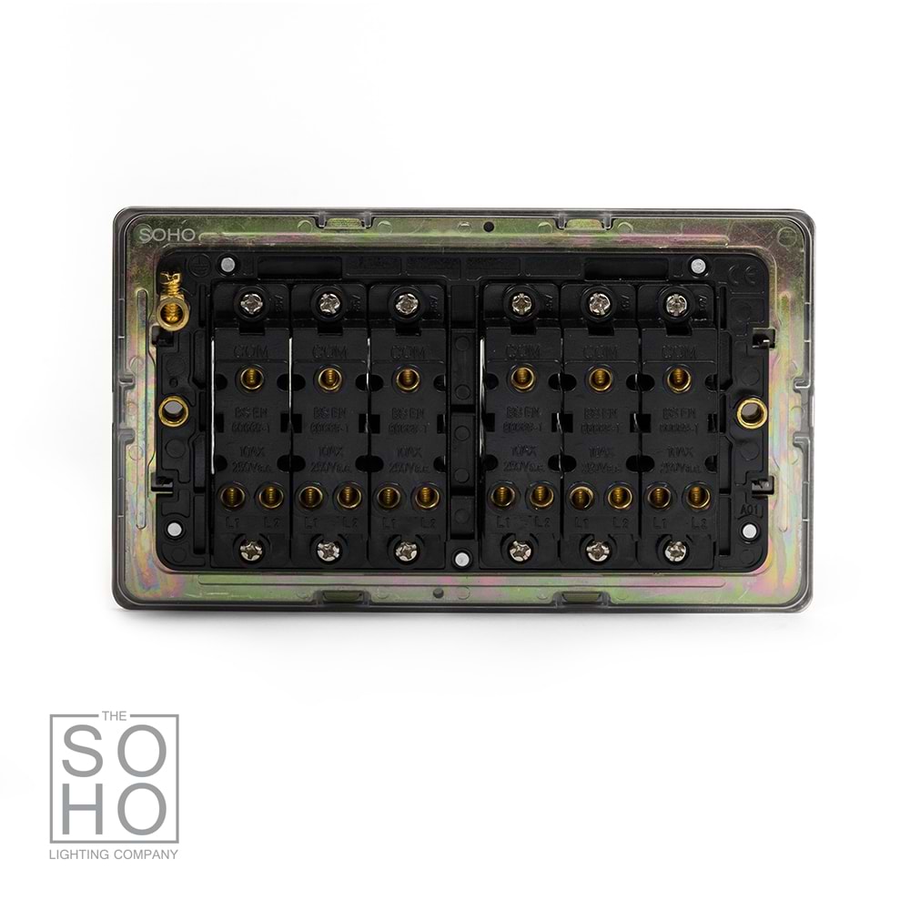 The Connaught Collection Black Nickel 6 Gang 2 Way 10A Light Switch Blk Ins Screwless