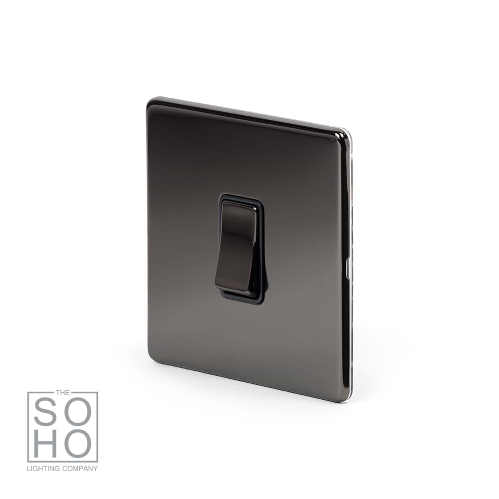 The Connaught Collection Black Nickel 1 Gang Intermediate Switch Black Ins 10A Screwless