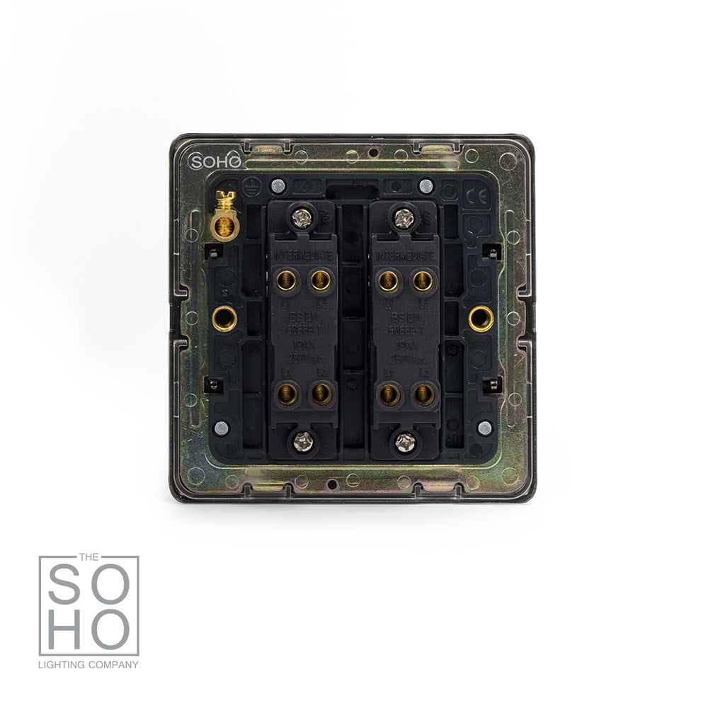 The Connaught Collection Black Nickel 2 Gang Intermediate Switch Black Ins 10A Screwless