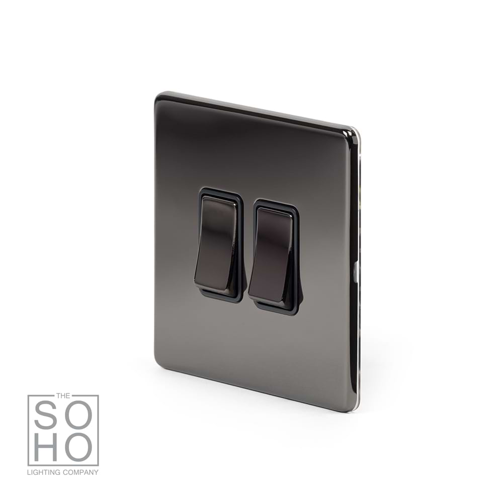 The Connaught Collection Black Nickel 2 Gang Intermediate Switch Black Ins 10A Screwless