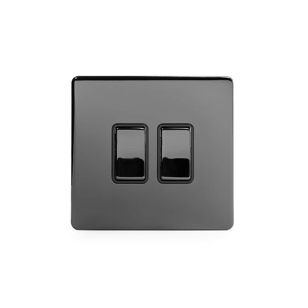 The Connaught Collection Black Nickel 2 Gang Intermediate Switch Black Ins 10A Screwless