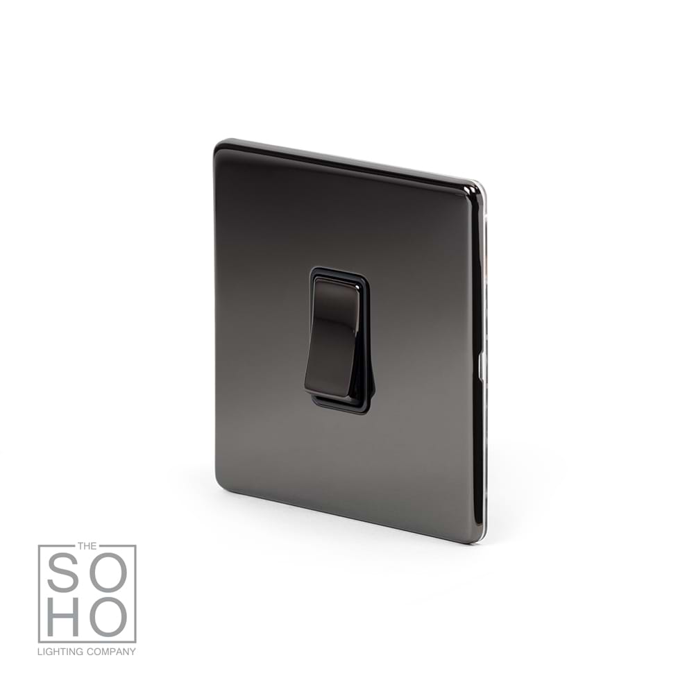 The Connaught Collection Black Nickel 1 Gang 20A Double Pole Switch Blk Ins Screwless
