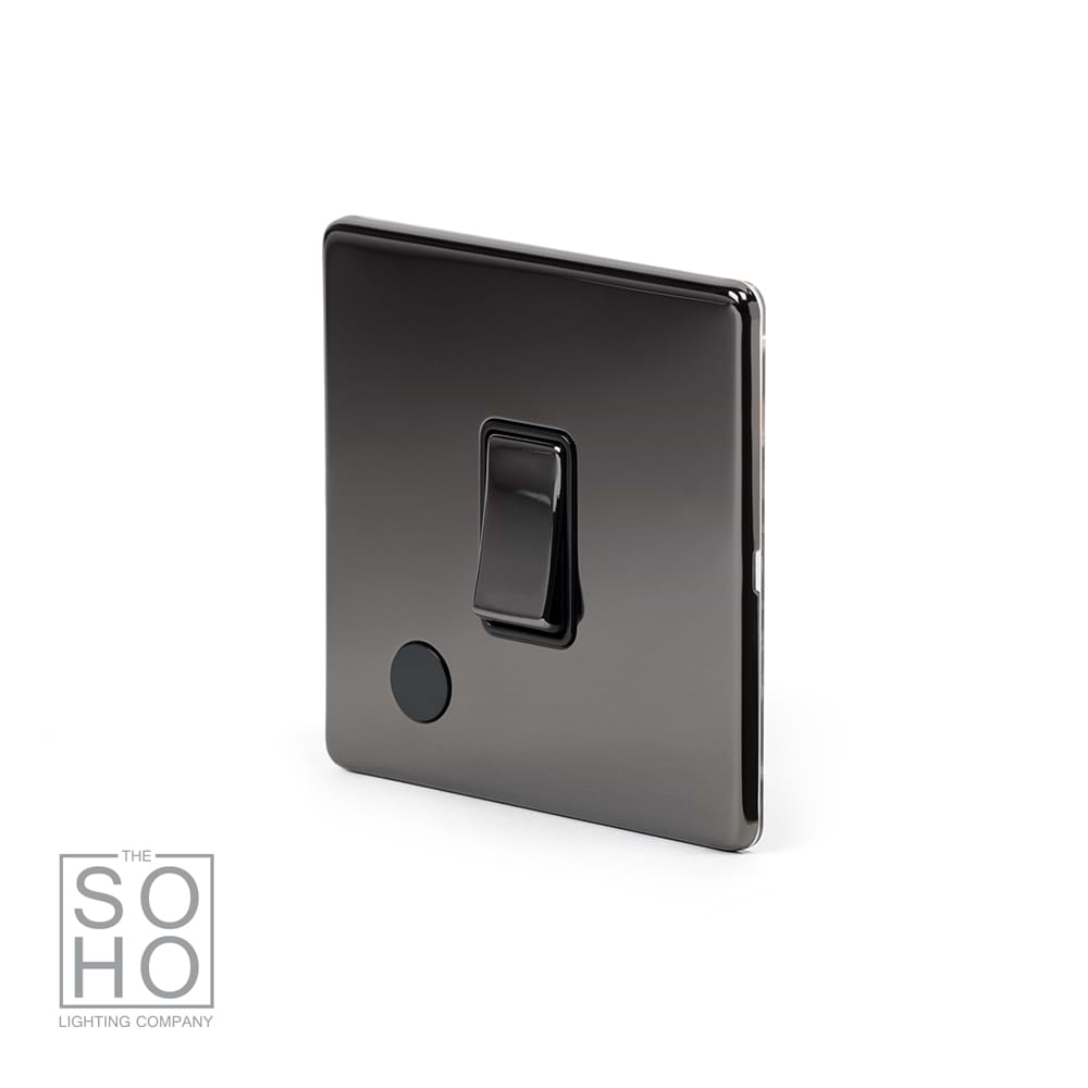 The Connaught Collection Black Nickel 1 Gang 20A Double Pole Switch Flex Outlet Blk Ins Screwless