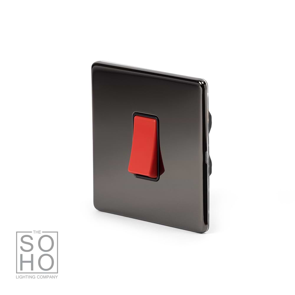 The Connaught Collection Black Nickel 45A 1 Gang Double Pole Switch Single Plate Blk Ins Screwless