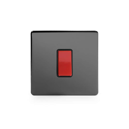 The Connaught Collection Black Nickel 45A 1 Gang Double Pole Switch Single Plate Blk Ins Screwless