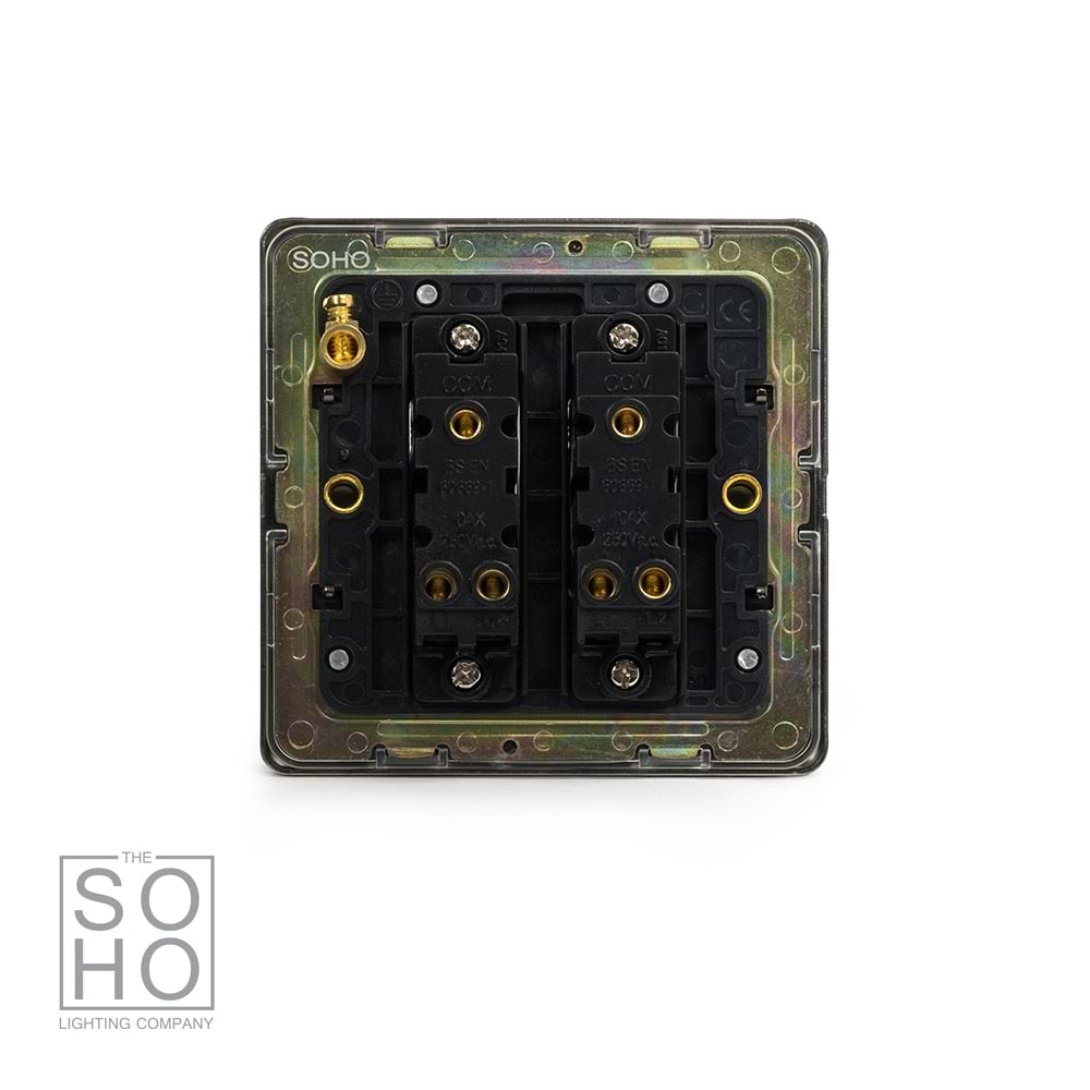 The Charterhouse Collection 2 Gang Light Switch 2-Way 10A Black Inserts Antique Brass