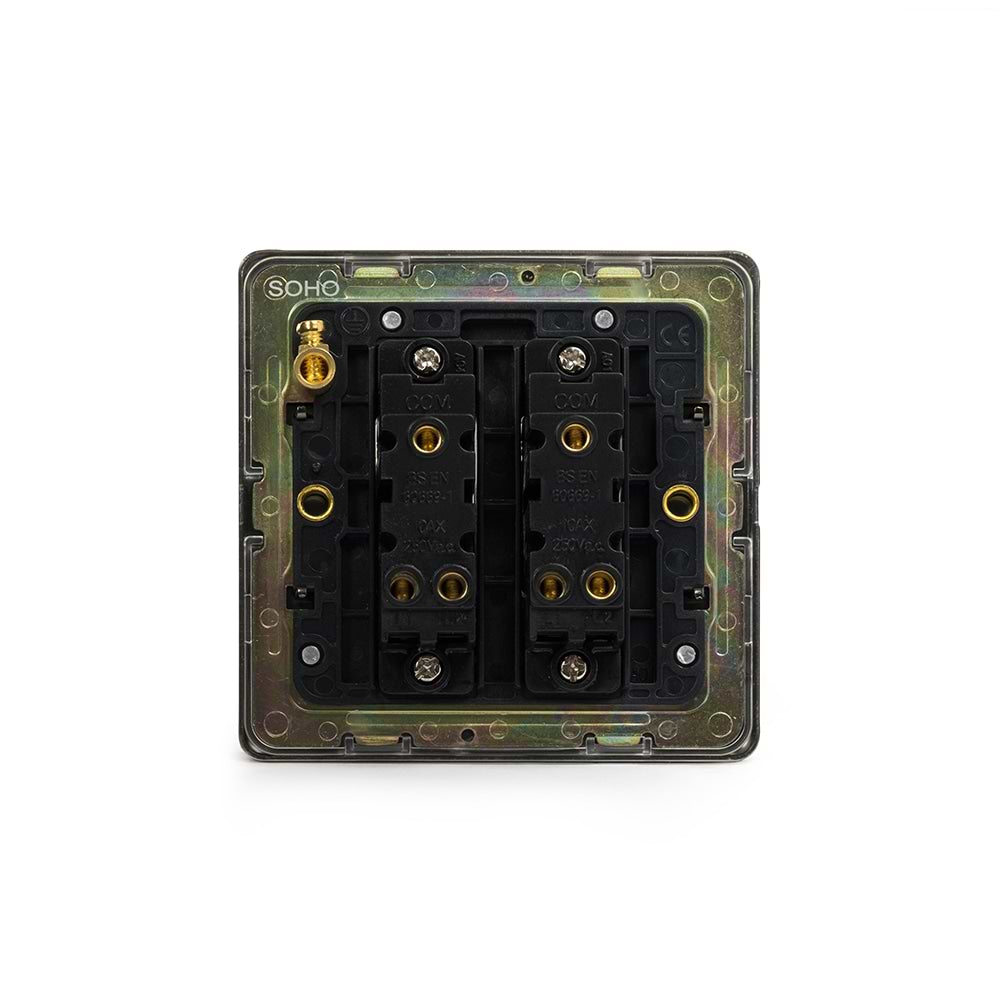The Eton Collection Bronze 10A 2 Gang 2 Way Switch Black Inserts Screwless