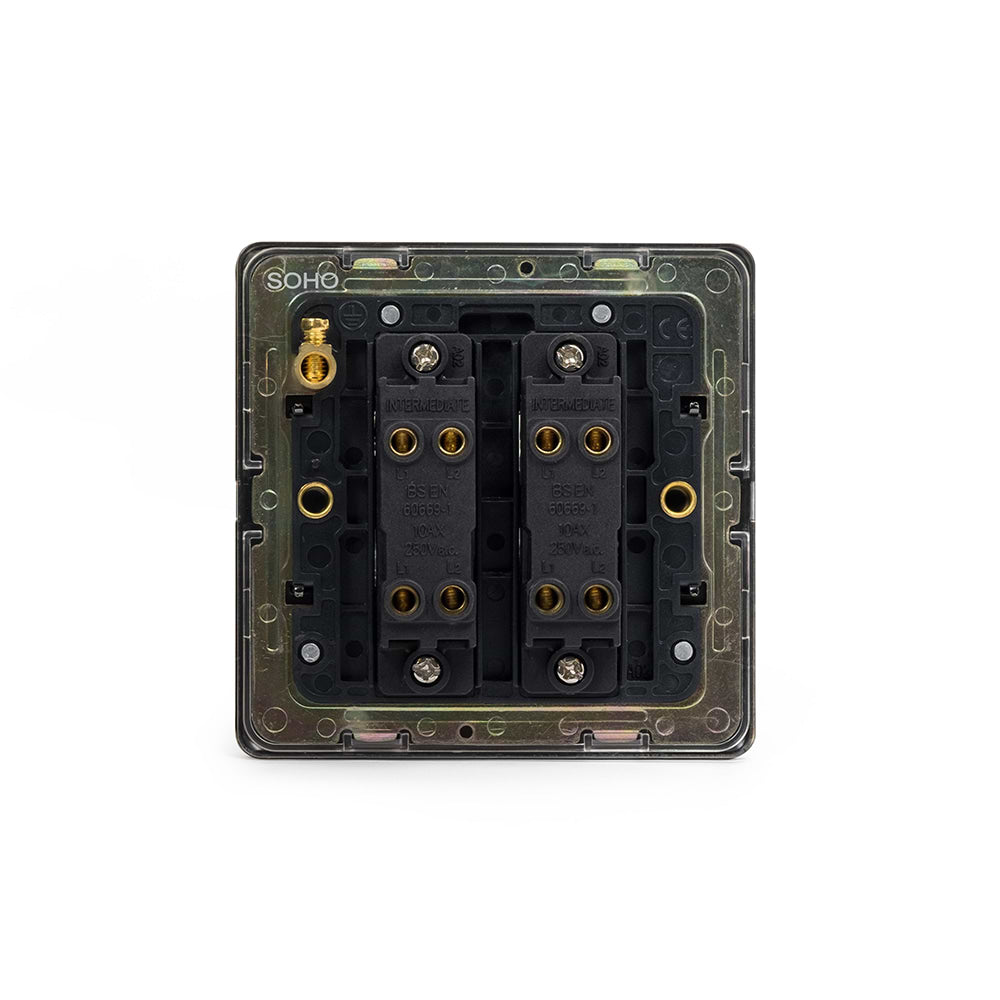 The Eton Collection Bronze 10A 2 Gang Intermediate Switch Black Inserts Screwless