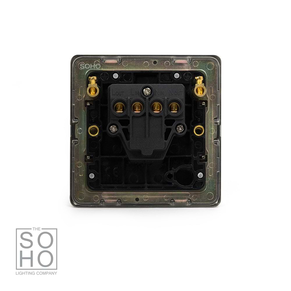 The Charterhouse Collection 1 Gang 20A Double Pole Switch Blk Ins Screwless Antique Brass