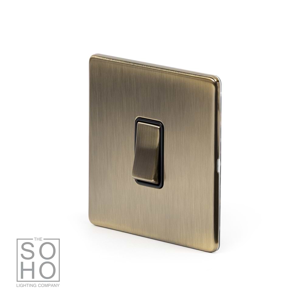 The Charterhouse Collection 1 Gang 20A Double Pole Switch Blk Ins Screwless Antique Brass