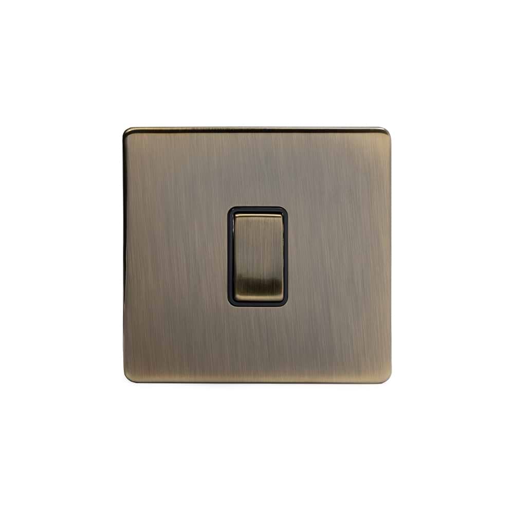 The Charterhouse Collection 1 Gang 20A Double Pole Switch Blk Ins Screwless Antique Brass
