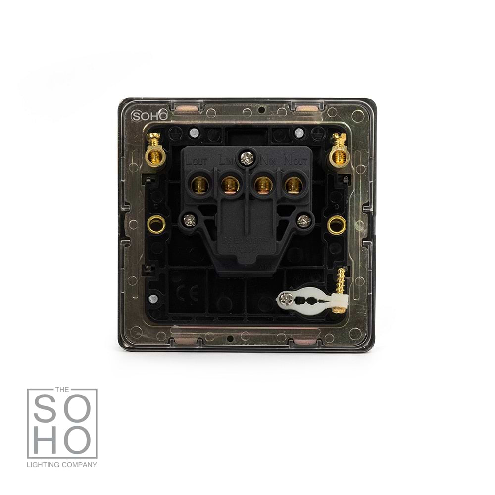 The Charterhouse Collection 1 Gang 20A Double Pole Switch Flex Outlet Blk Ins Screwless Antique Brass