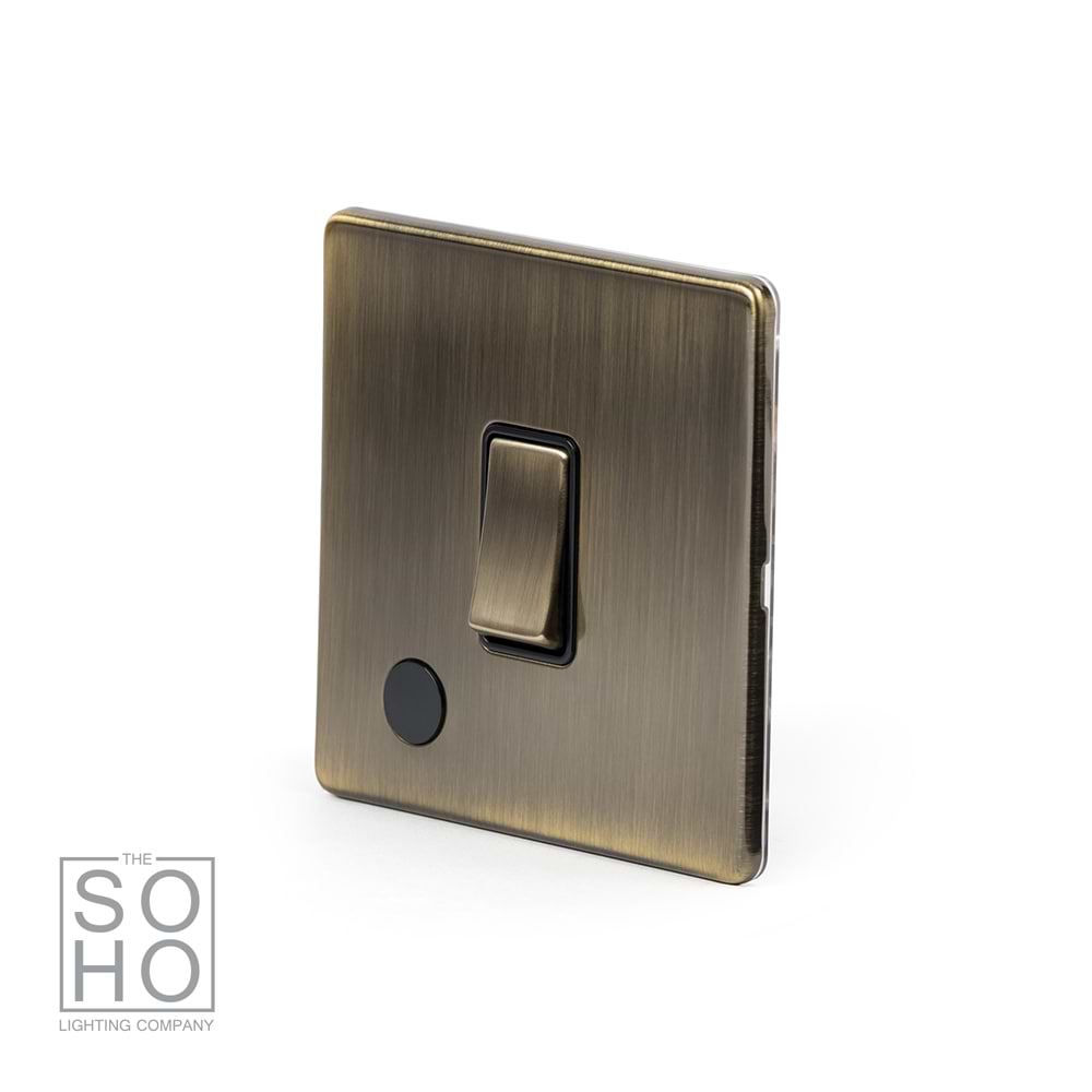 The Charterhouse Collection 1 Gang 20A Double Pole Switch Flex Outlet Blk Ins Screwless Antique Brass