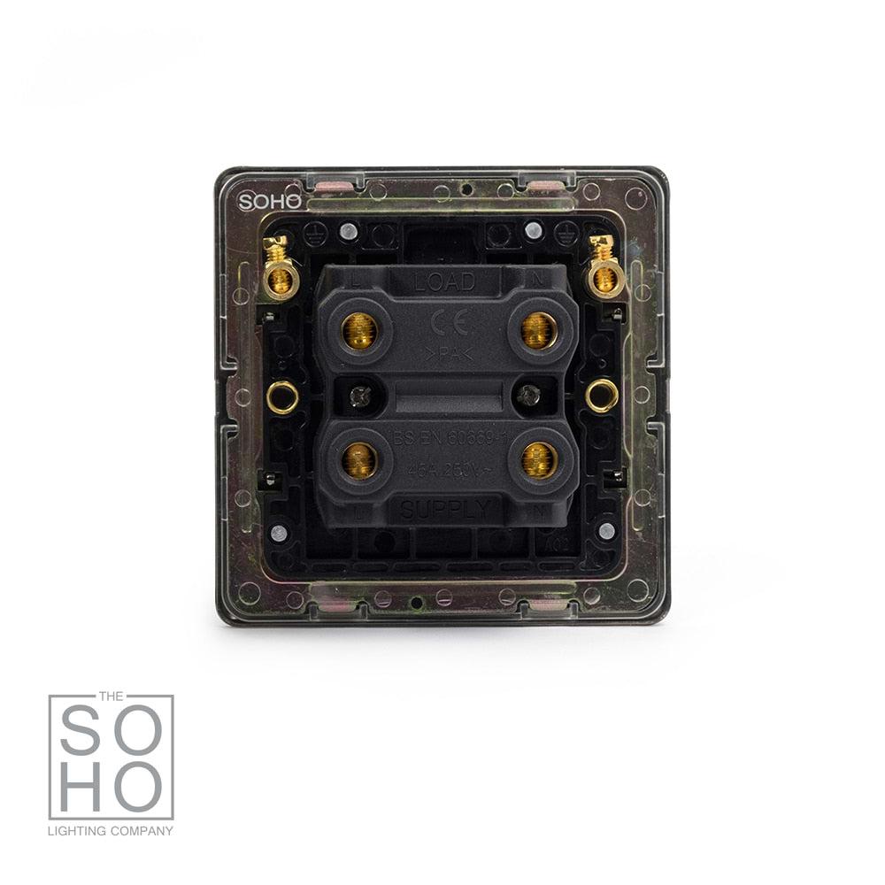 The Charterhouse Collection 45A 1 Gang Double Pole Switch Single Plate Blk Ins Screwless Antique Brass