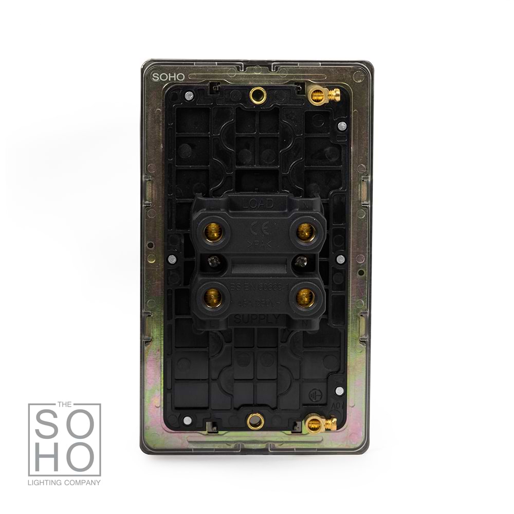 The Charterhouse Collection 45A 1 Gang Double Pole Switch Double Plate Blk Ins Screwless Antique Brass