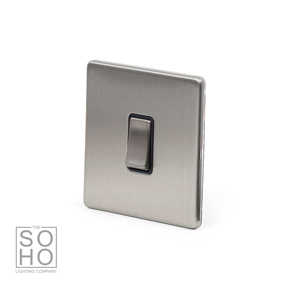 The Lombard Collection Brushed Chrome 10A 1 Gang 2 Way Switch with Black Insert Screwless