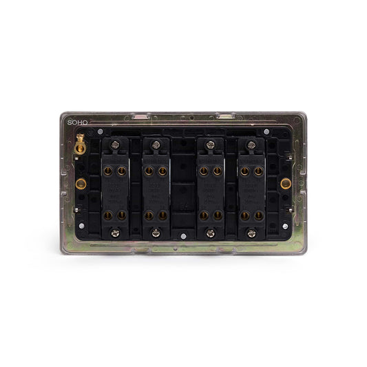 The Lombard Collection Brushed Chrome 4 Gang Intermediate switch Blk Insert Screwless