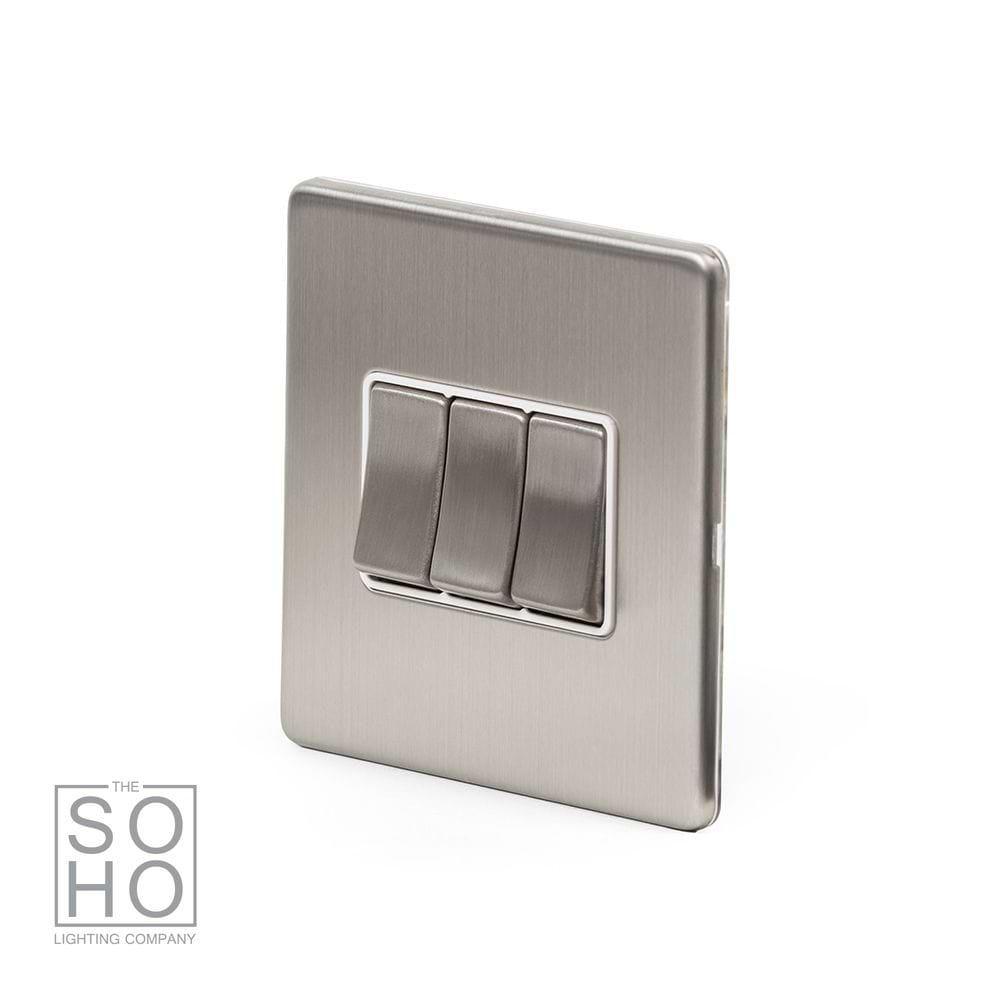 The Lombard Collection Brushed Chrome 3 Gang Intermediate switch Wht Ins Screwless