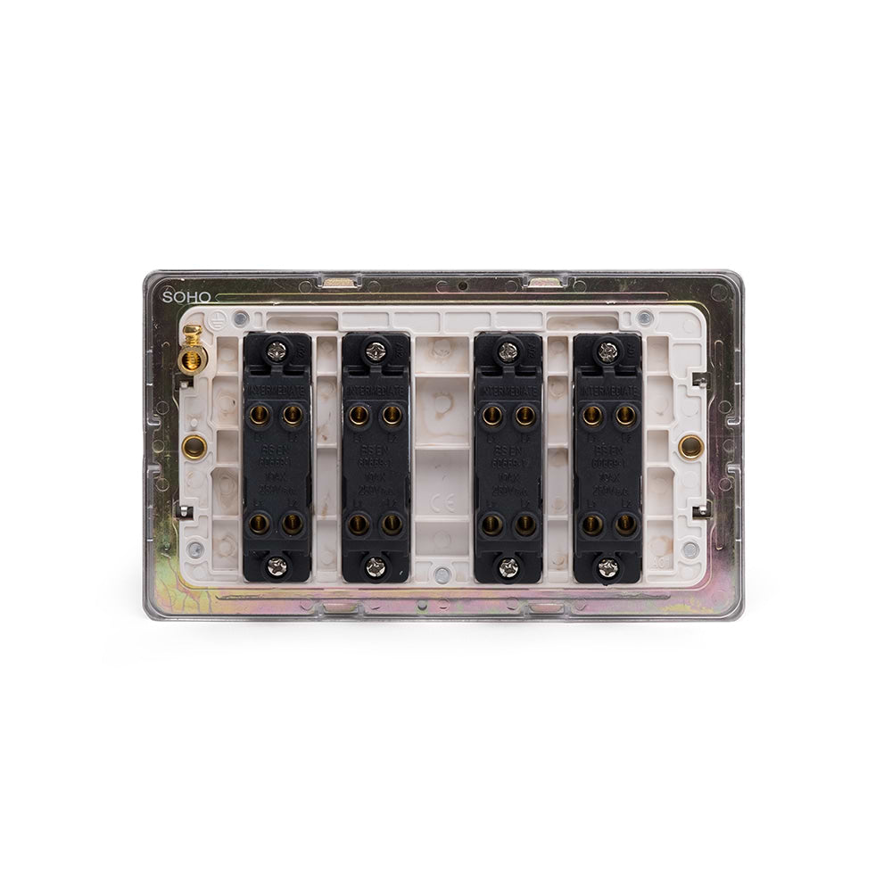 The Lombard Collection Brushed Chrome 4 Gang Intermediate switch Wht Ins Screwless