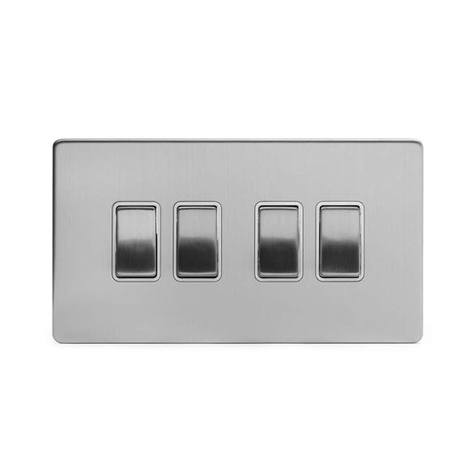 The Lombard Collection Brushed Chrome 4 Gang Intermediate switch Wht Ins Screwless