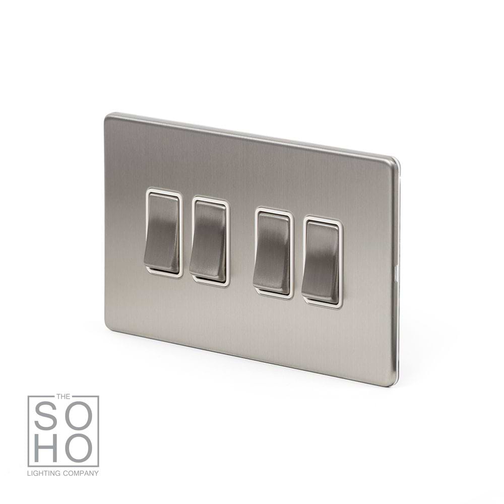 The Lombard Collection Brushed Chrome 4 Gang Intermediate switch Wht Ins Screwless