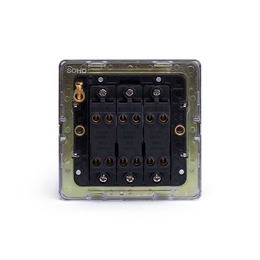 The Finsbury Collection Polished Chrome 3 Gang Intermediate switch Blk Ins Screwless