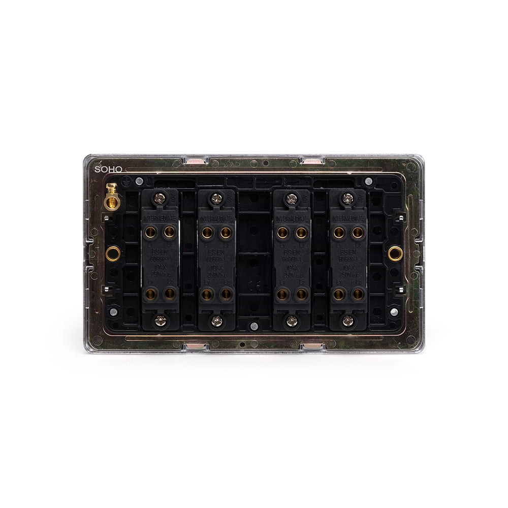 The Finsbury Collection Polished Chrome 4 Gang Intermediate switch Blk Ins Screwless