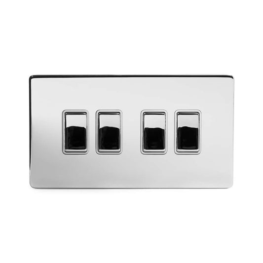 The Finsbury Collection Polished Chrome 4 Gang Intermediate Switch Wht Ins Screwless