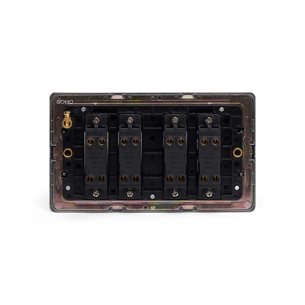 The Charterhouse Collection 4 Gang Intermediate switch Blk Ins Screwless Antique Brass