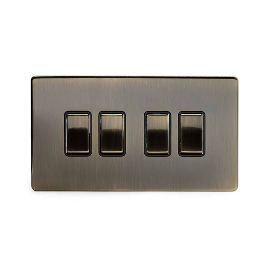 The Charterhouse Collection 4 Gang Intermediate switch Blk Ins Screwless Antique Brass