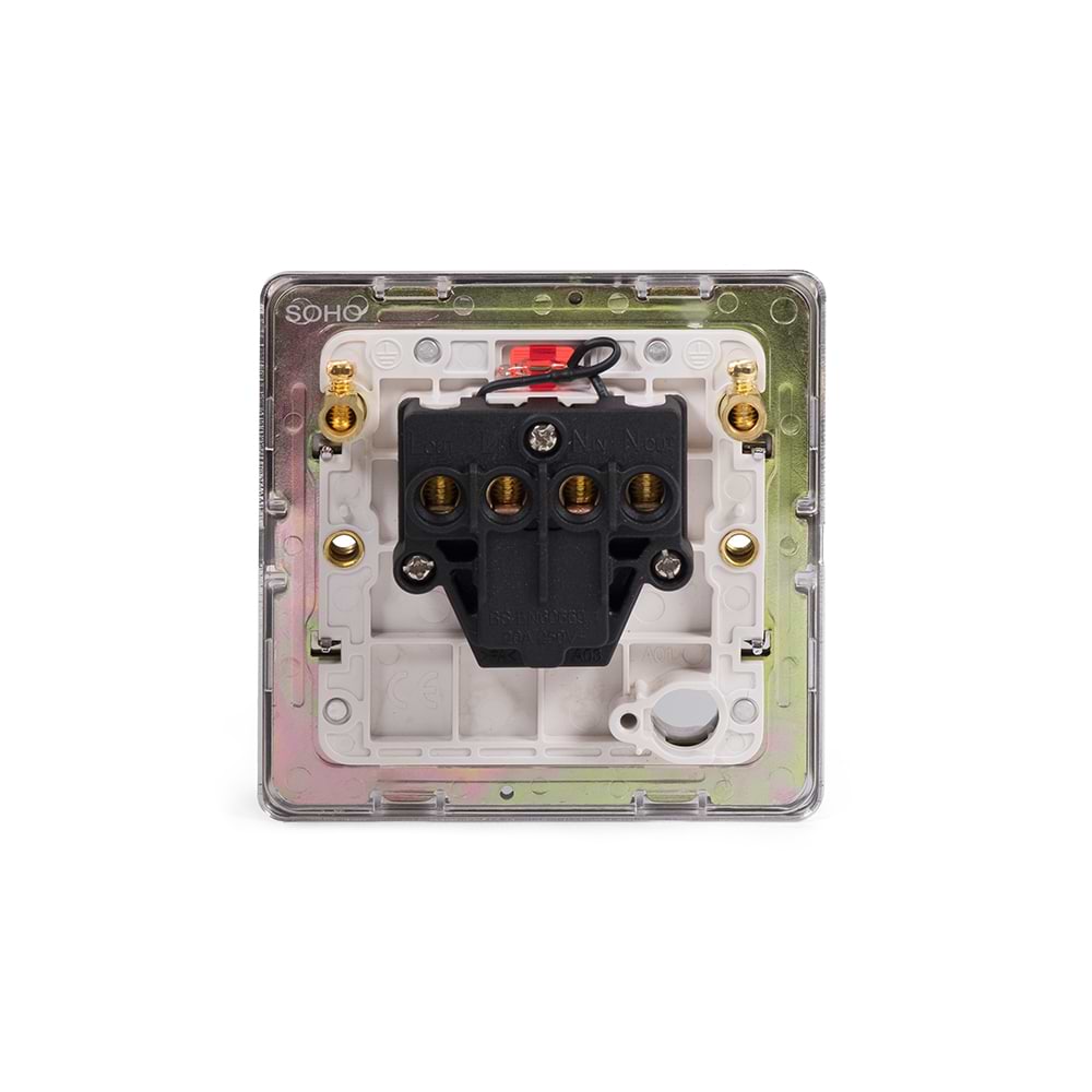 The Finsbury Collection Polished Chrome 20A 1 Gang Double Pole Switch With Neon Wht Ins Screwless