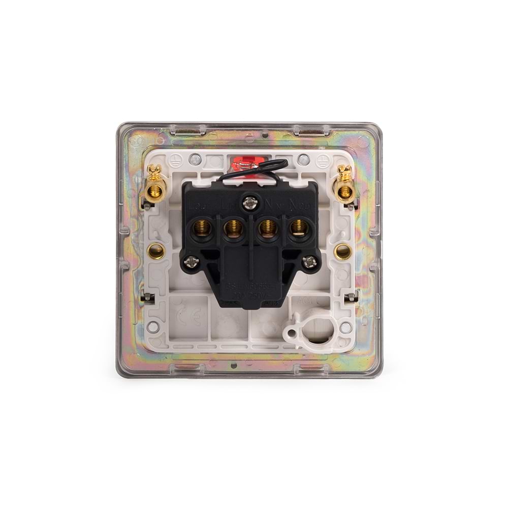 The Lombard Collection Brushed Chrome 20A 1 Gang Double Pole Switch With Neon Wht Ins Screwless