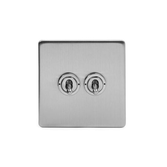 The Lombard Collection Brushed Chrome 2 Gang 2 Way Toggle Dolly Switch Screwless