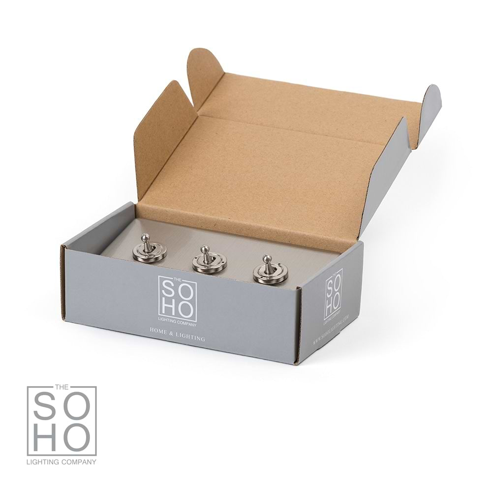 The Lombard Collection Brushed Chrome 3 Gang 2 Way Toggle Dolly Switch Screwless