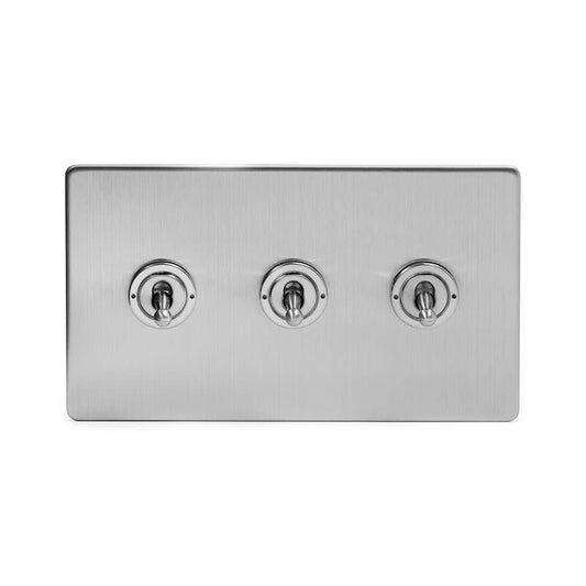 The Lombard Collection Brushed Chrome 3 Gang 2 Way Toggle Dolly Switch Screwless